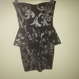 Strapless Blk and Silver mini dress